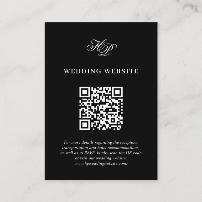 Minimal Black Monogram Wedding Website QR Code  Enclosure Card (Front)
