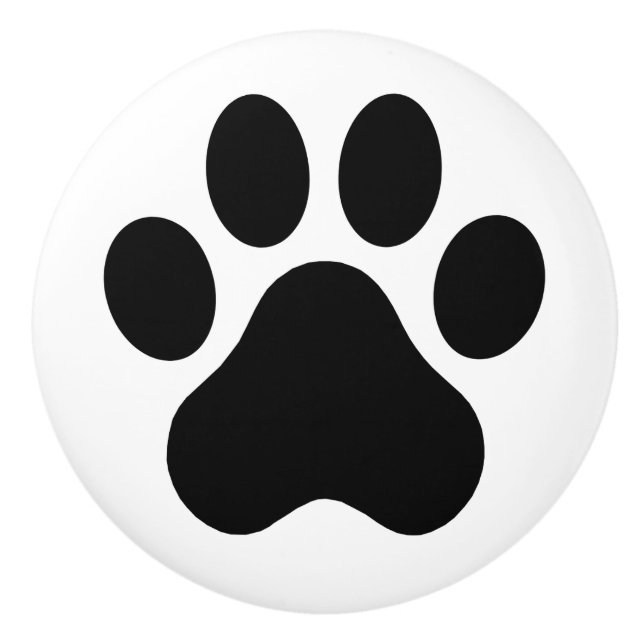 Minimal Black Paw Print Pet Icon Ceramic Knob (Front)