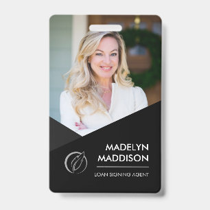 Minimal Black Photo Notary Signing Agent Badge ID Badge