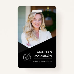Minimal Black Photo Notary Signing Agent Badge ID Badge