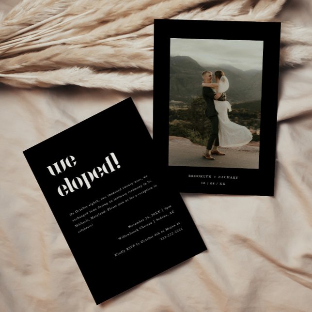 Minimal Black Photo Wedding Elopement & Reception Invitation (Creator Uploaded)