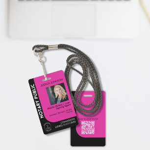 Minimal Black & Pink Notary Logo Photo QR Badge ID Badge