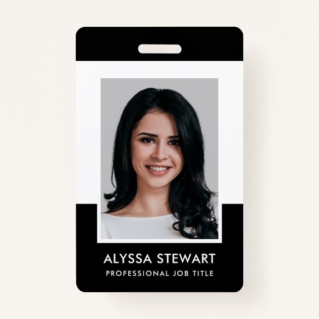 Minimal Black Professional Photo Employee Staff ID Badge (Front)