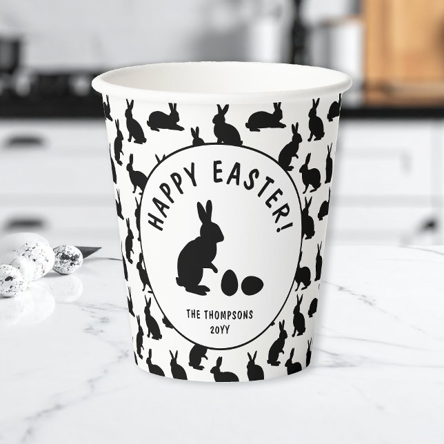 Minimal Black Rabbit Pattern Modern Happy Easter Paper Cups (Creator Uploaded)