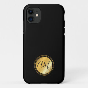 Minimal black round golden frame monogram  iPhone 11 case