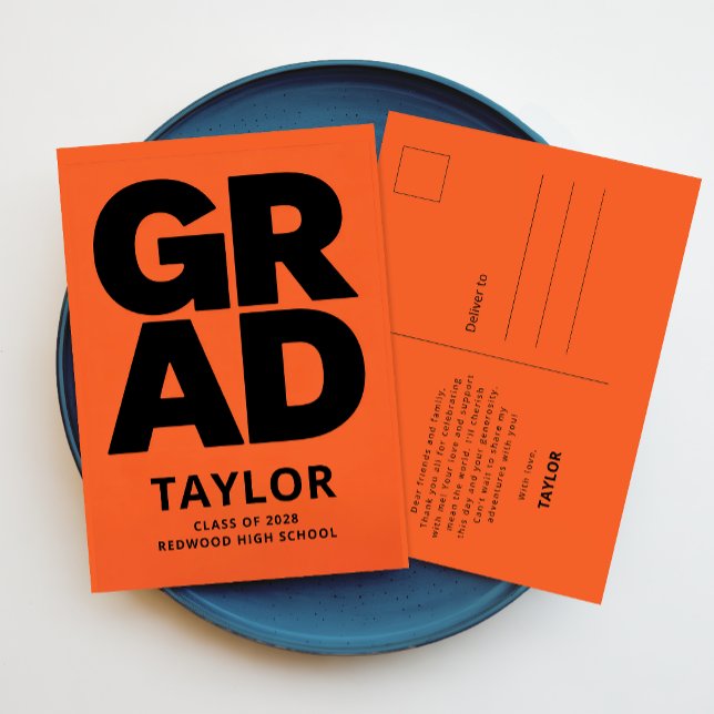 Minimal Black Script Grad Graduation Thank You Postcard (Creator Uploaded)
