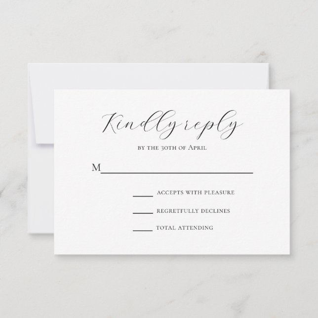 Minimal Black Script Modern Muslim Wedding RSVP Card (Back)