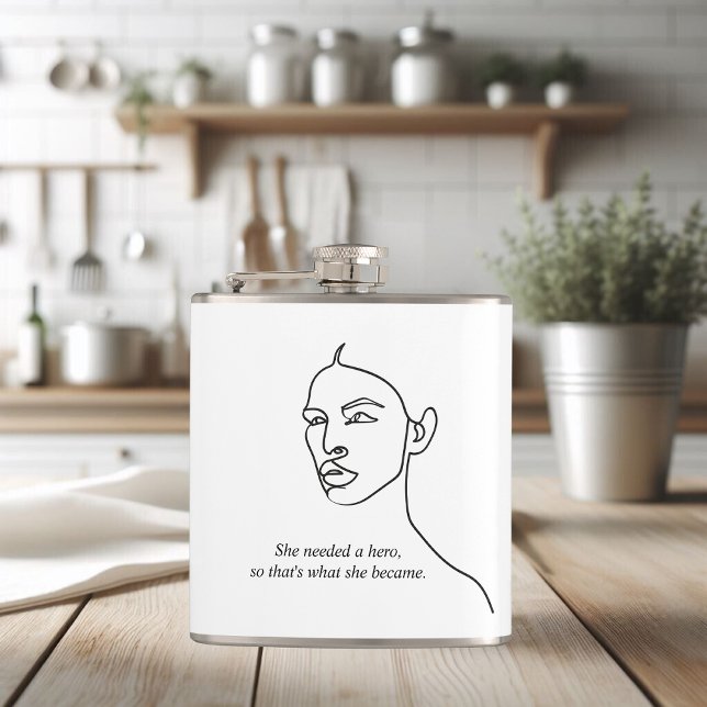 Minimal Black She Became A Hero Inspiration Girl  Hip Flask (Creator Uploaded)