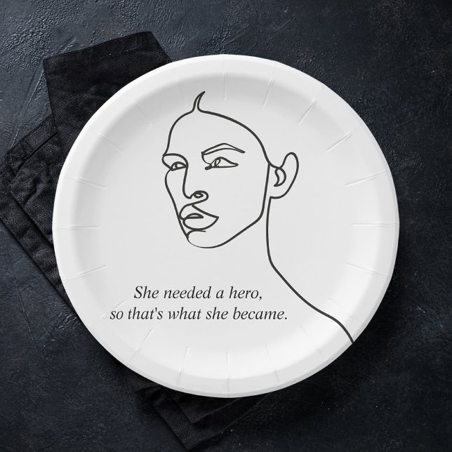 Minimal Black She Became A Hero Inspiration Girl Paper Plate (Creator Uploaded)