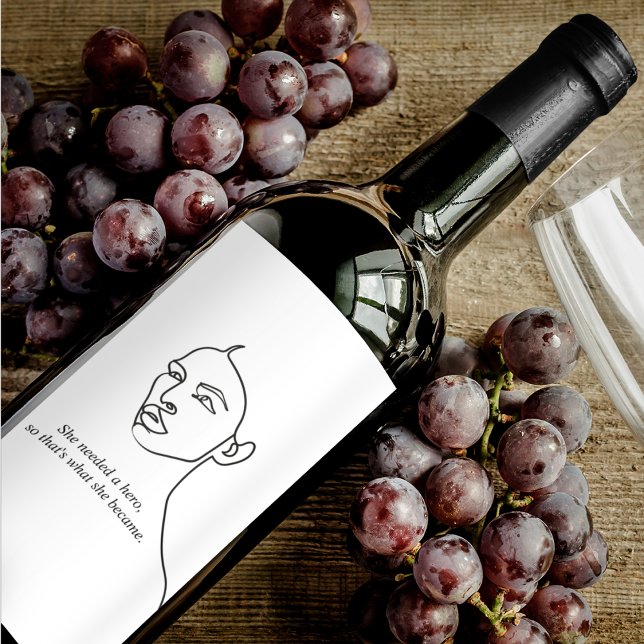 Minimal Black She Became A Hero Inspiration Girl  Wine Label (Creator Uploaded)