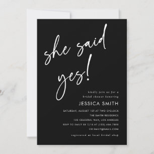 Minimal Black She Said Yes Bridal Shower Photo Invitation