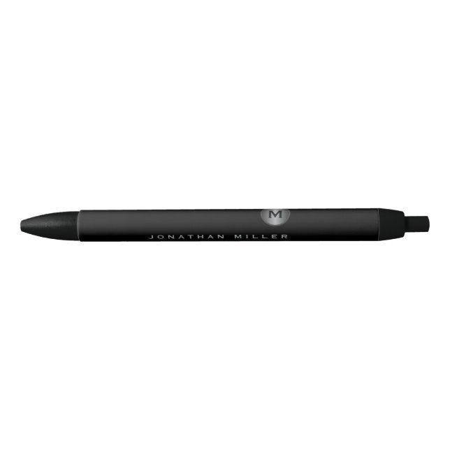 Minimal Black Silver Monogram Ink Pen (Front)