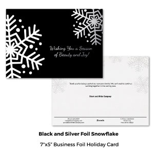 Minimal Black Silver Winter Snowflake Business Foil Holiday Card