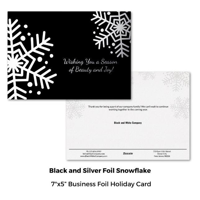 Minimal Black Silver Winter Snowflake Business  Foil Holiday Card (Creator Uploaded)