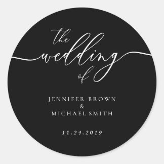 Minimal Black Simple the Wedding Of Classic Round Sticker