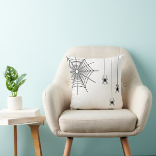 Minimal Black Spiders And Spiderweb Halloween Cushion