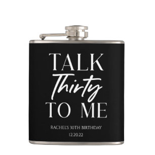 Minimal Black Talk Thirty To Me 30th Birthday Hip Flask