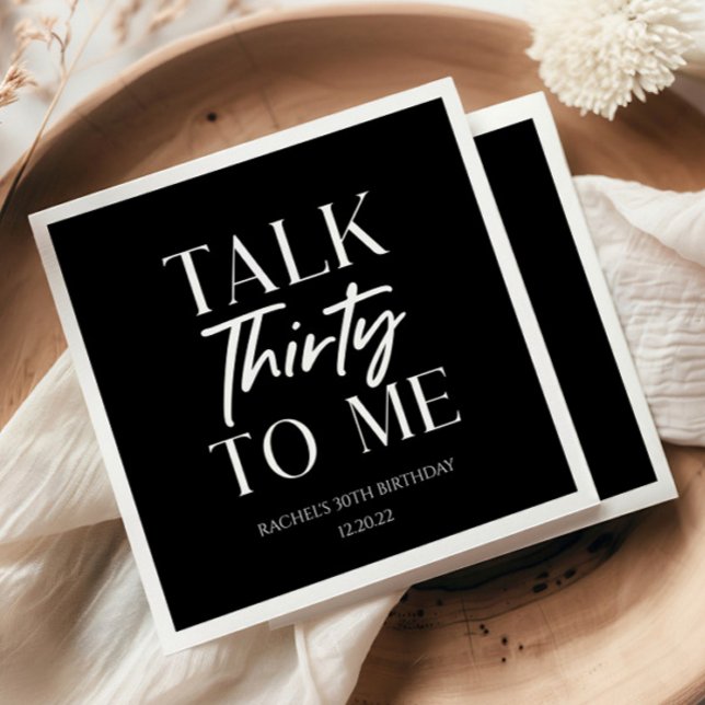Minimal Black Talk Thirty To Me 30th Birthday Napkin (Creator Uploaded)
