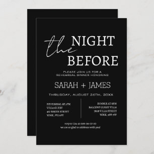 Minimal Black the Night Before Rehearsal Dinner  Invitation