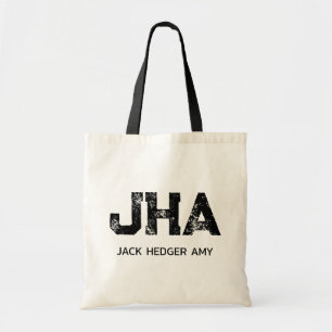 MINIMAL BLACK THREE LETTER MONOGRAM NAME NATURAL TOTE BAG