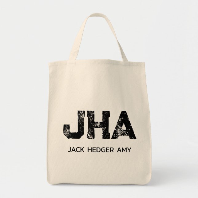 MINIMAL BLACK THREE LETTER MONOGRAM NAME NATURAL TOTE BAG (Front)
