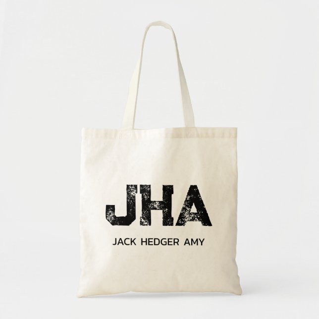 MINIMAL BLACK THREE LETTER MONOGRAM NAME NATURAL TOTE BAG (Front)