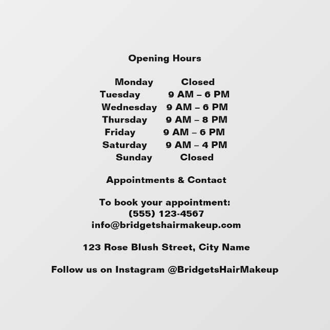Minimal Black Transparent salon Opening Hours (Sheet)