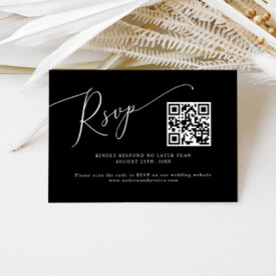 Minimal Black Wedding QR Code  RSVP Card