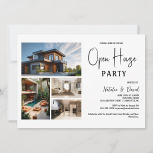 Minimal Black White 4 photo Open House  Invitation