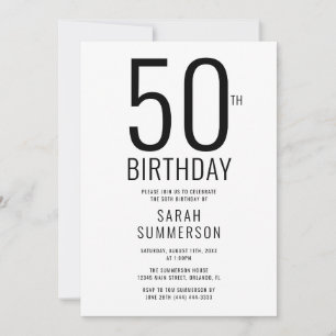 Minimal Black White 50th Birthday Party Invitation