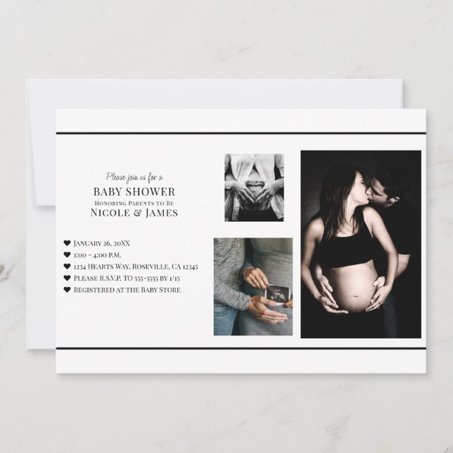 Minimal Black & White Add Your Photos Baby Shower Invitation (Front)