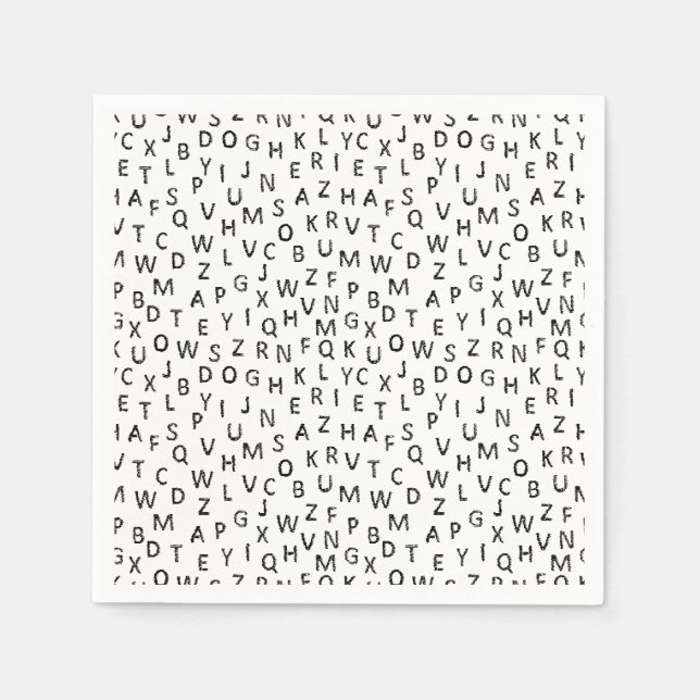 Minimal Black White Alphabet Pattern  Napkin (Front)