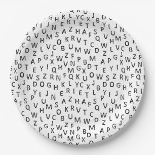Minimal Black White Alphabet Pattern  Paper Plate