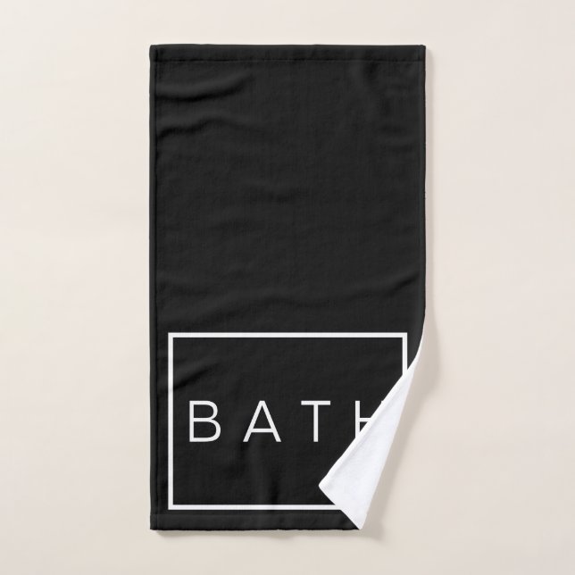 Minimal Black White Bath Text Hand Towel (Hand Towel)