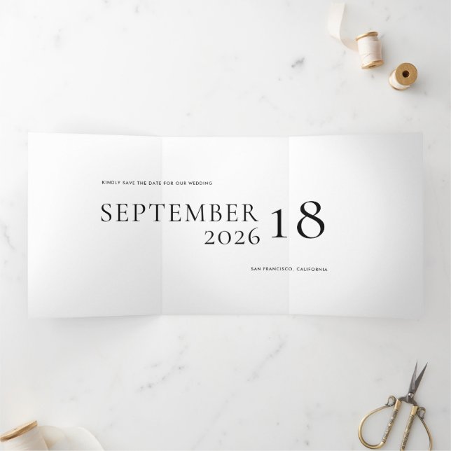 Minimal Black White Bold Text Wedding Save Date Tri-Fold Invitation (Inside)