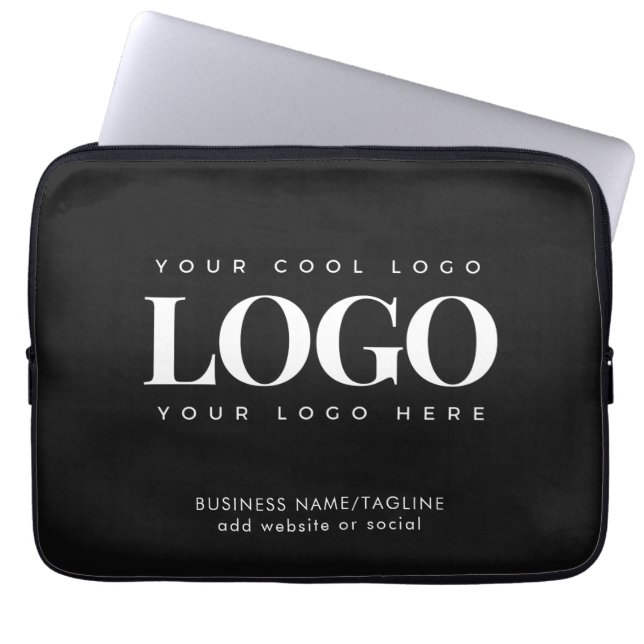 Minimal Black & White Business Company Custom Logo Laptop Sleeve (Front)