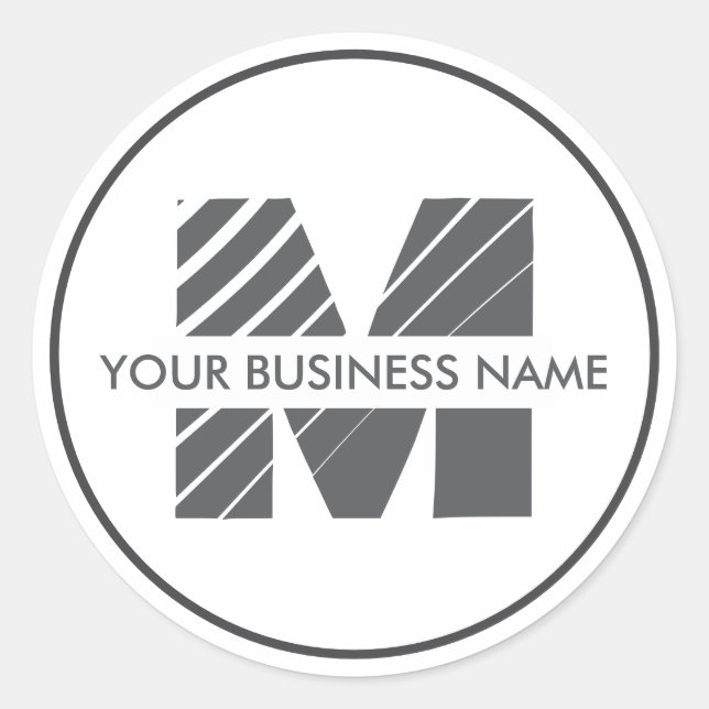 Minimal Black White Business Monogram Custom Logo  Classic Round Sticker (Front)