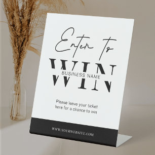 Minimal Black & White Business Raffle Enter to Win Pedestal Sign