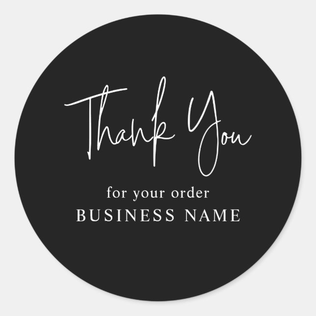Minimal Black White Business Thank You Packaging Classic Round Sticker (Front)