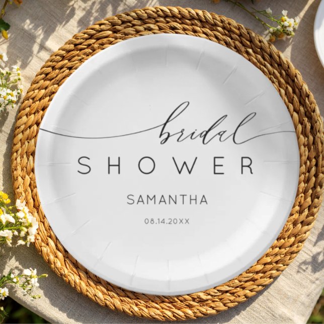 Minimal Black & White Calligraphy Bridal Shower Paper Plate (Creator Uploaded)