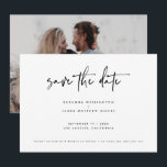 Minimal Black White Calligraphy Wedding One Photo Save The Date<br><div class="desc">Modern and Minimal Black and White Handwritten Calligraphy Script Wedding Photo Save the Date card with your horizontal image of choice on the back - all colours can be changed using the design tool. This Save the Date design is also available as a non-photo design as well as a vertical...</div>