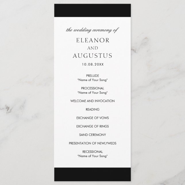 Minimal Black White Classic Elegant Modern Wedding Program (Front)