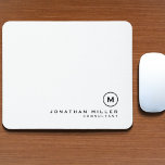 Minimal Black White Classic Monogrammed Mouse Pad<br><div class="desc">Minimalist monogram design with classic block monogram medallion in a classic font with personalised name and title below on a simple white background. Personalise for your custom use.</div>