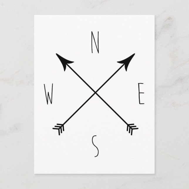 Minimal Black & White Compass Postcard (Front)