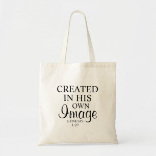 Minimal Black & White Created In His Image Faith Tote Bag