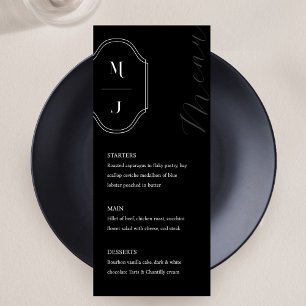 Minimal Black White Custom Elegant Monogram Crest Menu