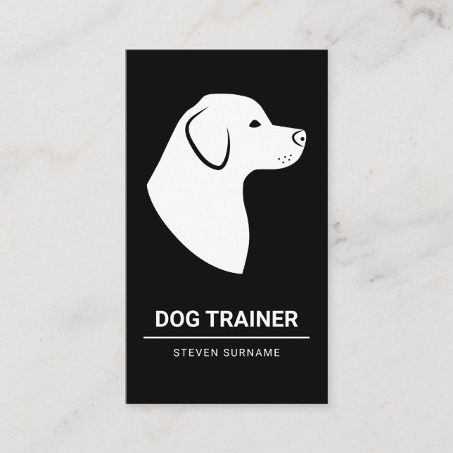 Minimal Black & White Dog Silhouette - Dog Trainer Business Card (Front)