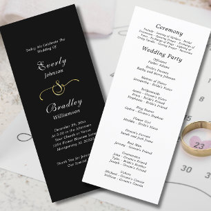 Minimal Black White Elegant Script Wedding  Program