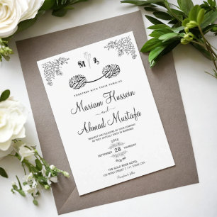 Minimal Black & White Floral Islamic Nikah Wedding Invitation