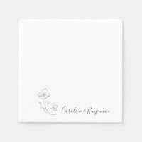 Minimal Black White Floral Line Art Custom Wedding